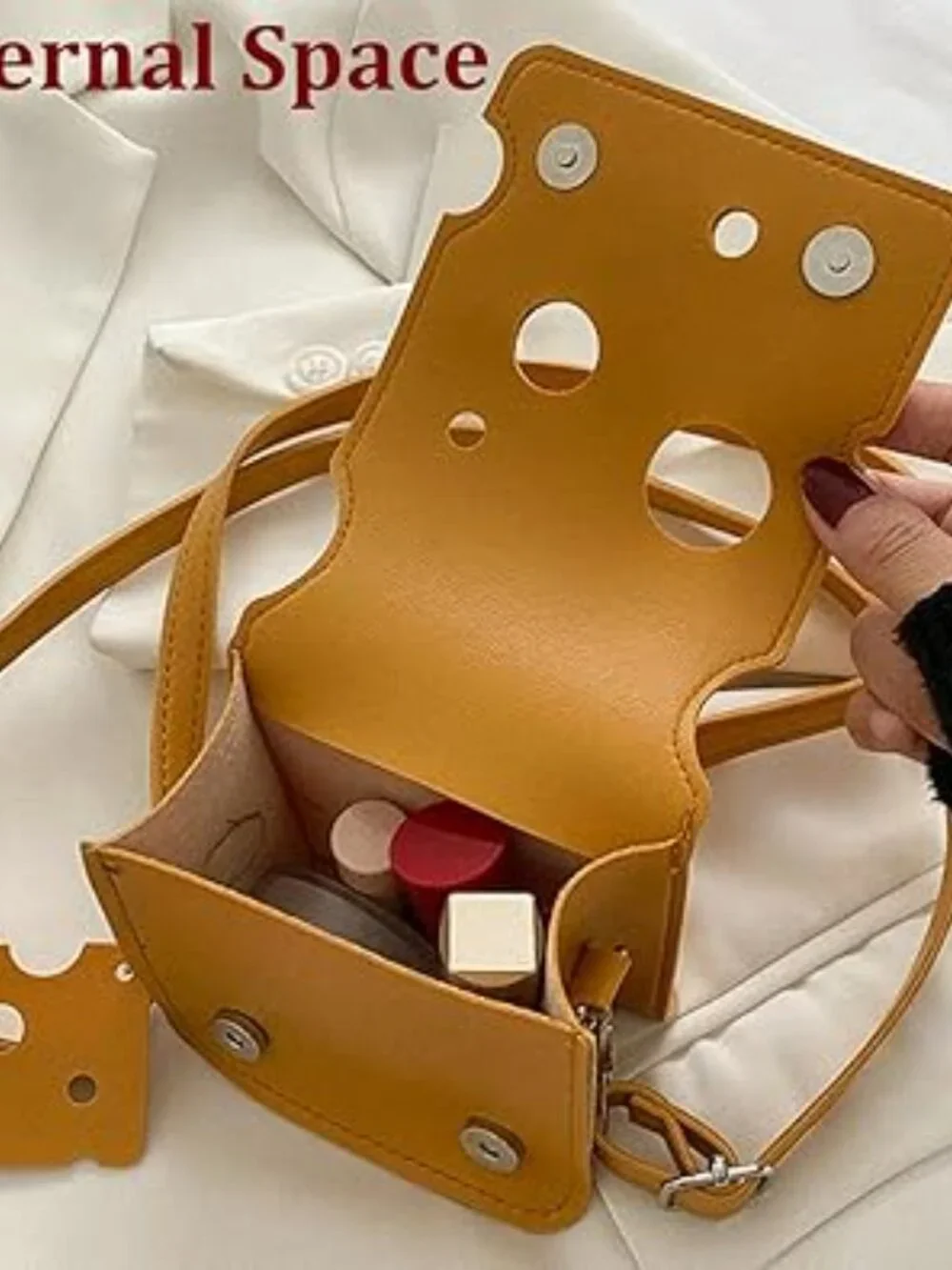 Cheese Shaped Crossbody Bag Mini Shoulder Bag New - Picture 3 of 5